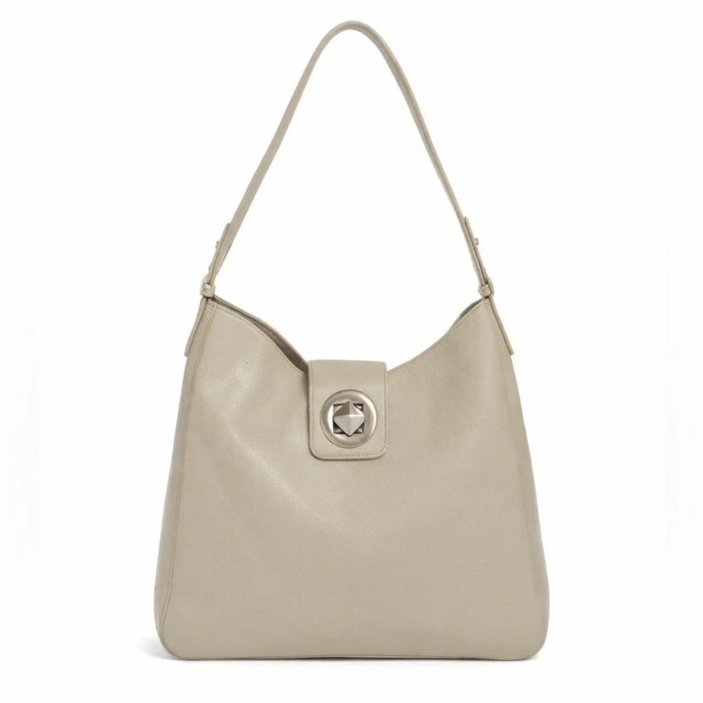Kate Spade Gray Pebbled Leather Hobo Shoulder Bag Turnlock Purse